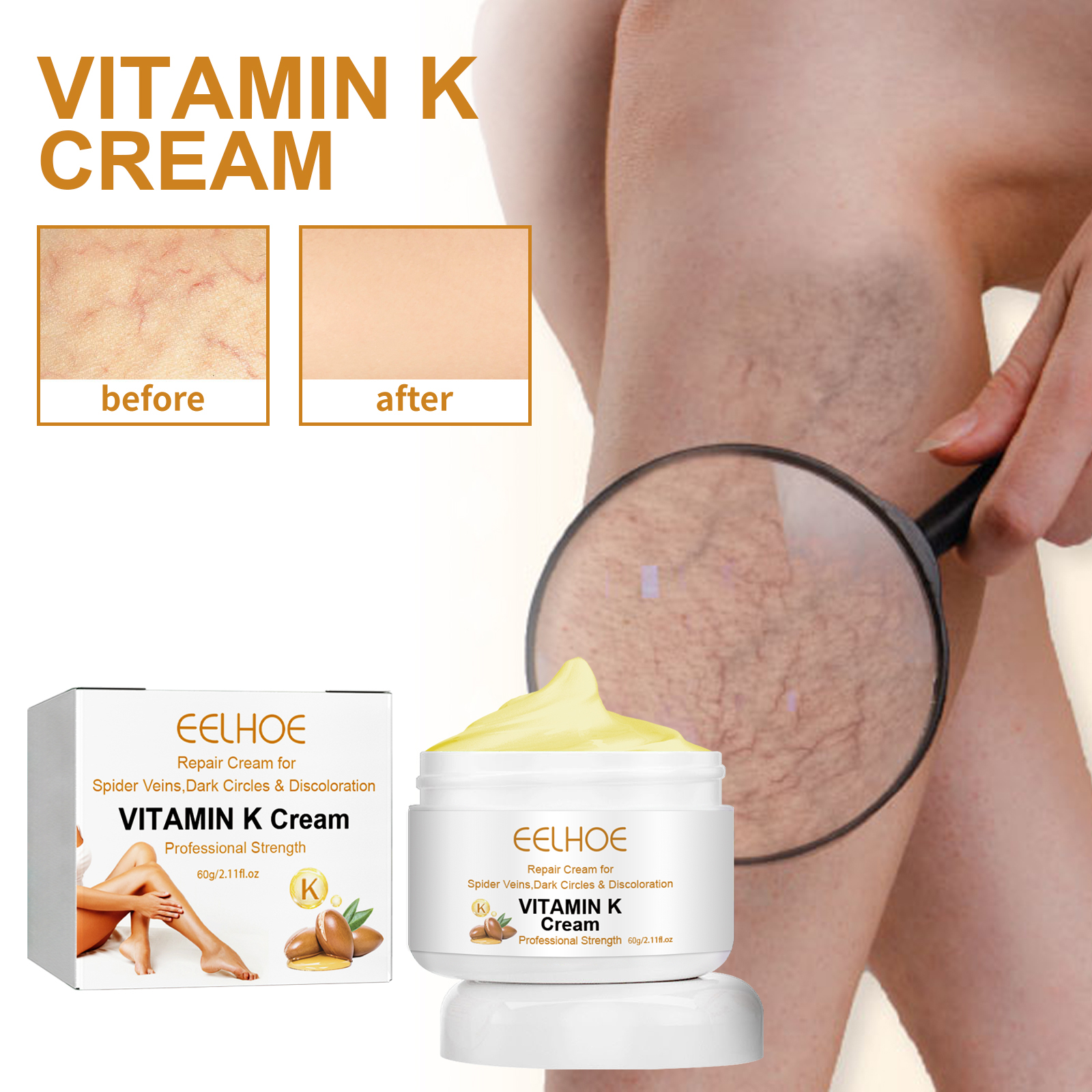 Vitamin K Cream For Legs Arms And Face Soothing Moisturizing Daily Skin Care 60g