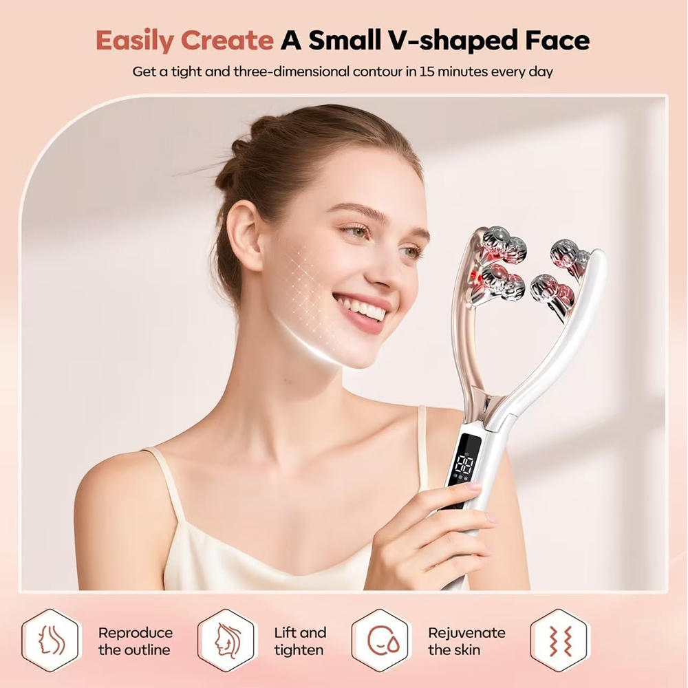 (Upgraded) Microcurrent Facial Massager with 3D Roller Neck and Face Slimmer Rechargeable Double Chin Reducer V face Lift Device RF EMS Micro Current Roller