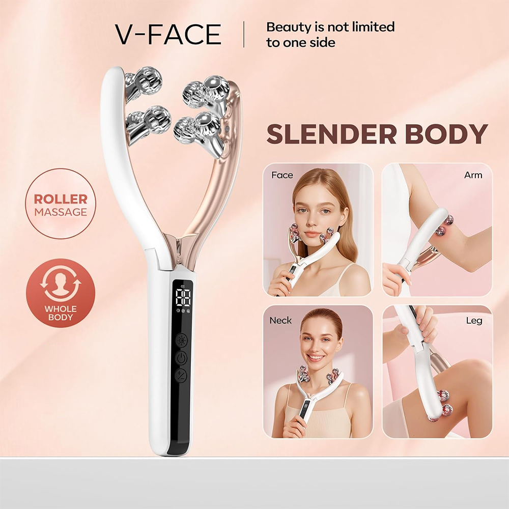 (Upgraded) Microcurrent Facial Massager with 3D Roller Neck and Face Slimmer Rechargeable Double Chin Reducer V face Lift Device RF EMS Micro Current Roller