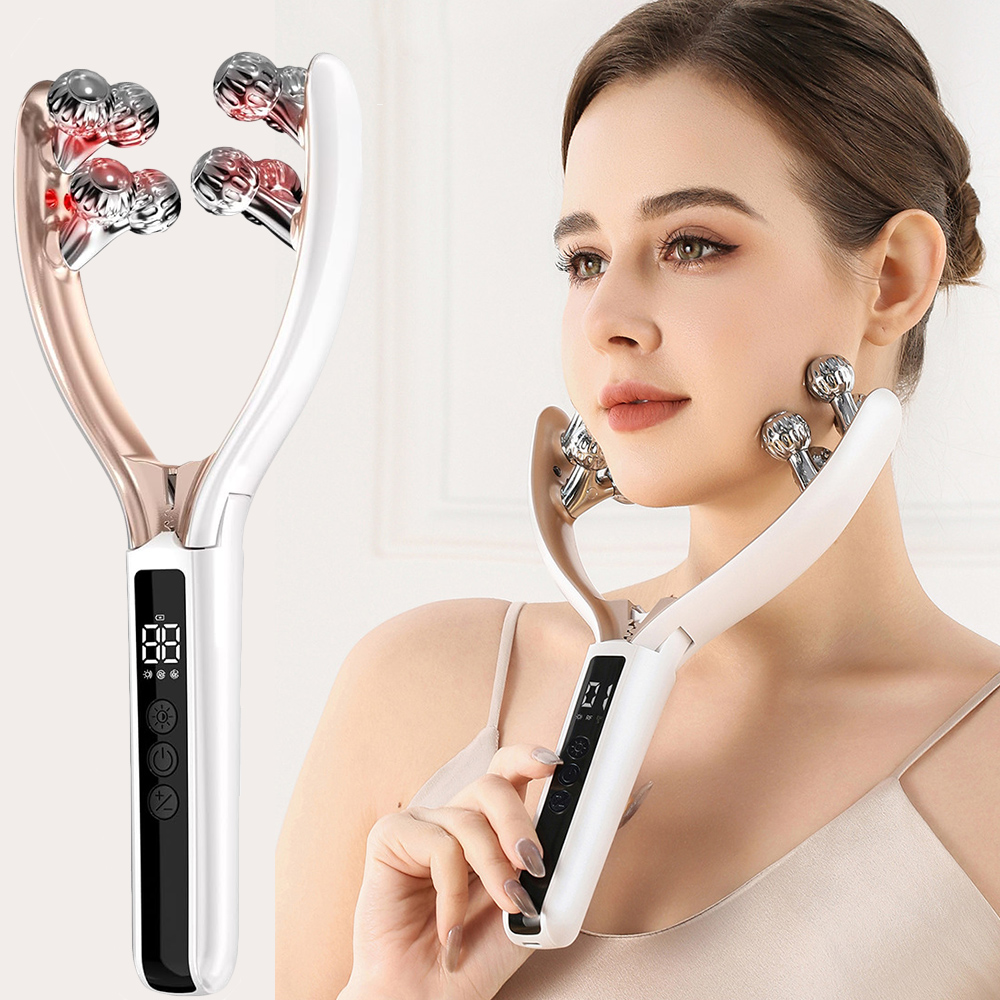 (Upgraded) Microcurrent Facial Massager with 3D Roller Neck and Face Slimmer Rechargeable Double Chin Reducer V face Lift Device RF EMS Micro Current Roller