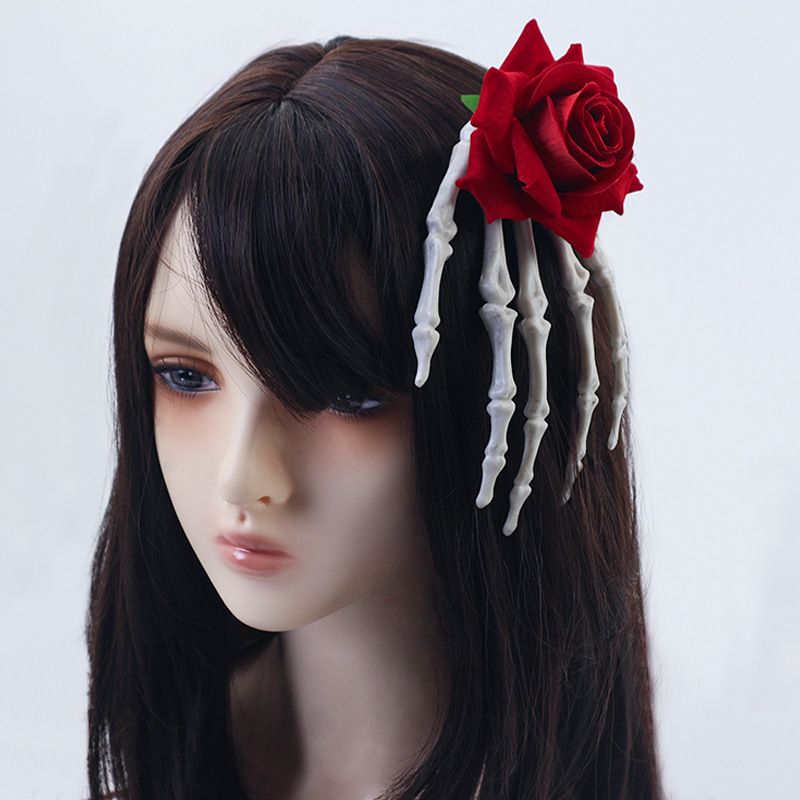 (red) Rose Lace Hair Clip Gothic Style Costume Accessory For Halloween Party And Dress Up