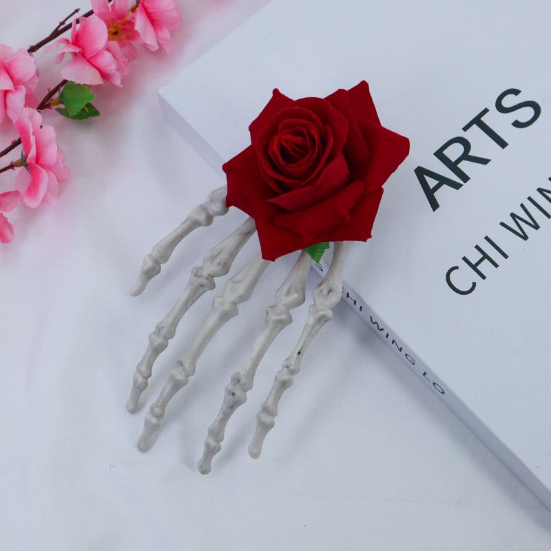 (red) Rose Lace Hair Clip Gothic Style Costume Accessory For Halloween Party And Dress Up