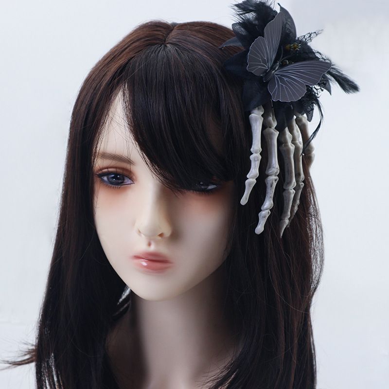 (red) Rose Lace Hair Clip Gothic Style Costume Accessory For Halloween Party And Dress Up