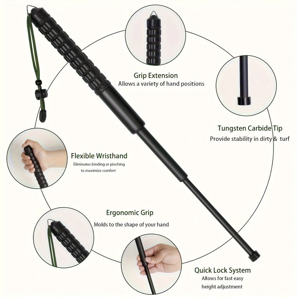 Telescopic Stick 26in 3 Section Rubber Handle Strong PVC Quick Release Retractable Safety Rod for Outdoor Car