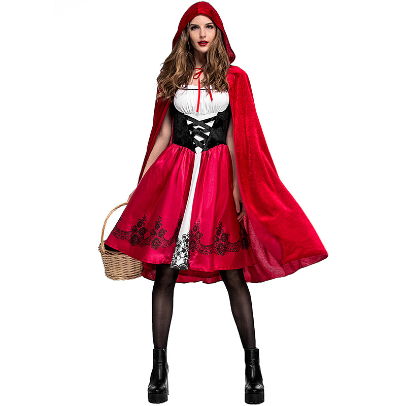 (XL) Halloween Costume For Adult Women Little Red Riding Hooded Cosplay Fantasy Game Uniforms Fancy Dress Party Cloak Outfit