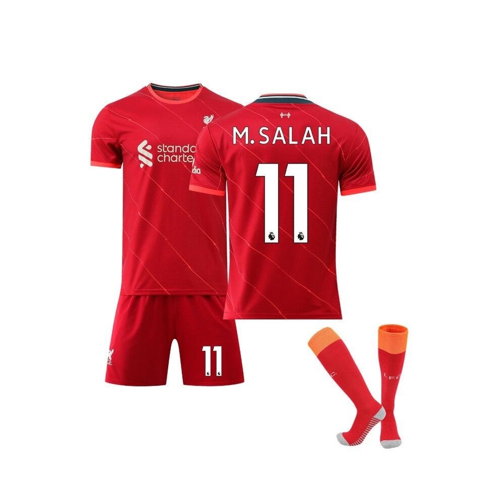 (M SALAH 12~13 Years 28) Football Shirt Kit M SALAH No-11 VIRGIL No-4 LFC Home Jersey Shorts Socks Suit for Sport and Soccer Training Teens Kids Boys