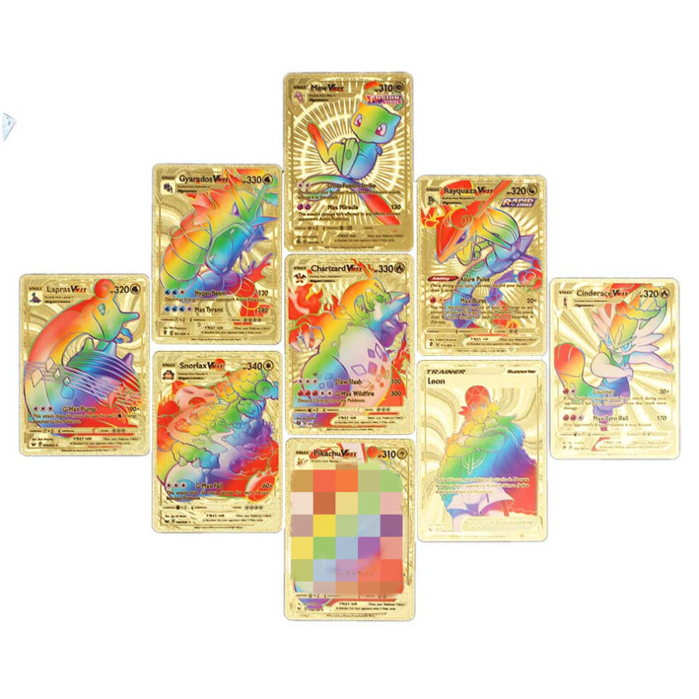 (Golden Rainbow 55pcs) Pokemon Cards Metal Gold Vmax GX Energy Card Charizard Pikachu Rare Collection Battle Trainer Card English Trading Cards Child Toys Xmas Gifts for Kids 55-110pcs set