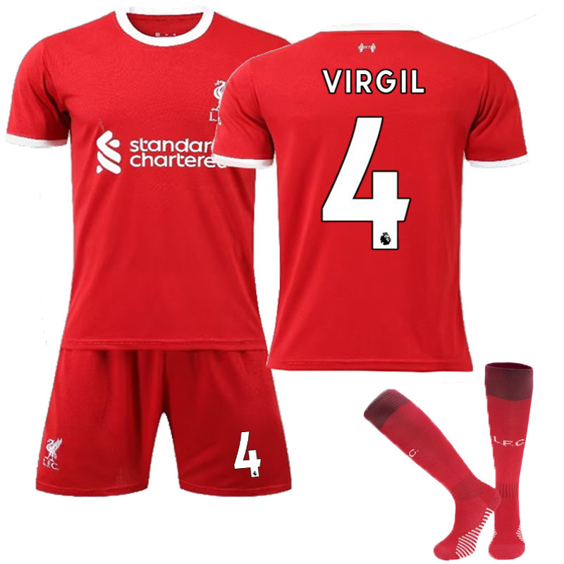 (4~5 Years) VIRGIL#4 LFC Home Football Kit Jersey Teens Kids Boys Football Kit Sport