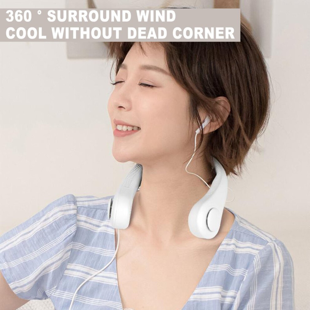 (White) Portable Bladeless Cooling Fan Neck Fan Hands-Free