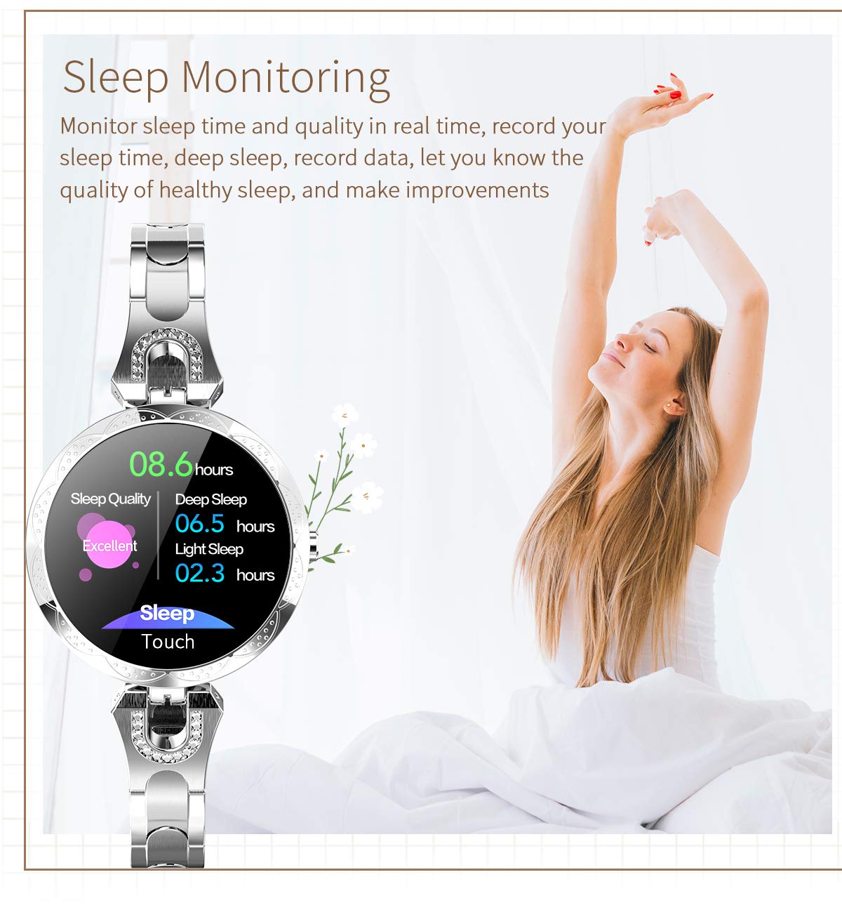 (Blue) Smart Watch Fitness Tracker with Heart Rate Blood Pressure Waterproof Bluetooth Smartwatch for Women