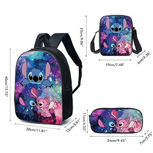 SHANGYE Stitch Backpack with Lunch Bag Pencil Case, 3Pcs Kid Bookbags Set, 3D Printed St