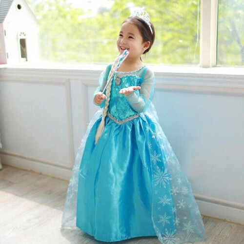 Frozen Girls Kids Elsa Fancy Dress Costume Prin