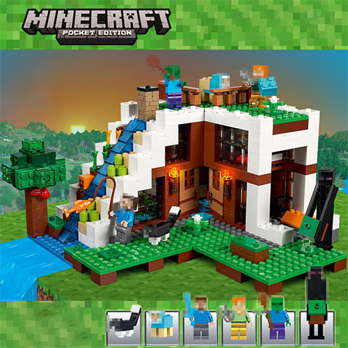 Minecraft The Waterfall Base Building Set with Minifigures Creative Brick Toys for Fans Ideas for Gifts Fit for LEGO
