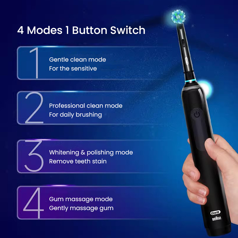 Oral B Pro Ultra Electric Toothbrush Pro 4 Pressure Sensor 48800 Strokes Min 2 Min Timer 30s Reminder 4 Modes 3 Brush Heads