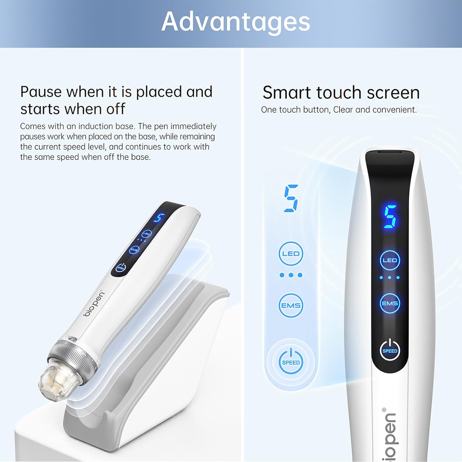 Professional Microneedling Bio Pen Q2 All in 1 Beauty Tool with Micro Needles EMS Electroporation LED Therapy Smart Wireless Electric Micro Needle Pen with Touch Screen Intelligent Sensor Base