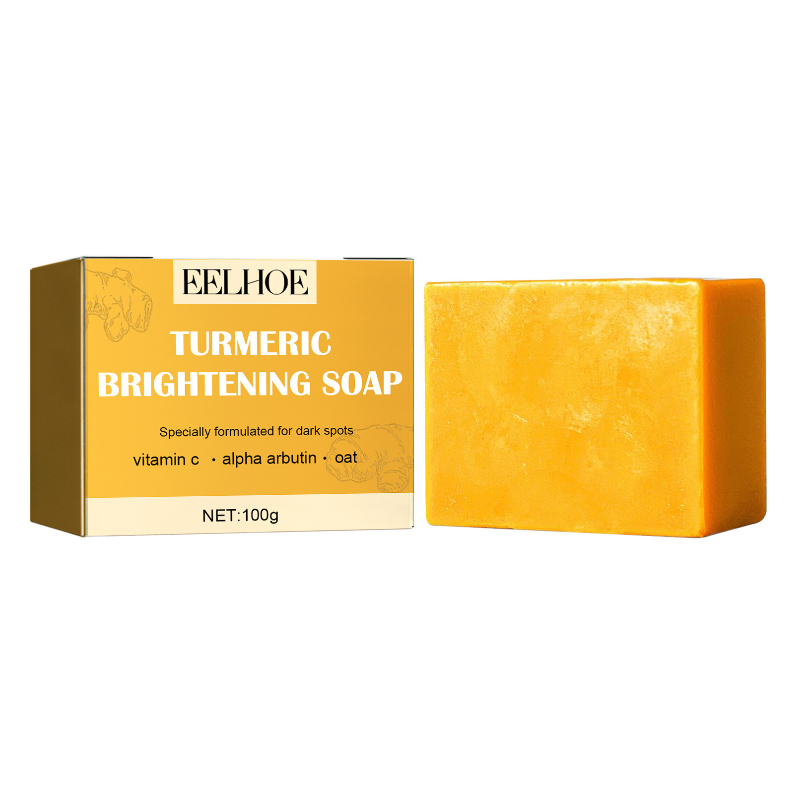 (1 PC) Turmeric Bar Soap Oil Control Vitamin C Face Skin Cleaning Pores Shrink Nourish Brightening Face Lightening Soap Brightens Skin Moisturizes