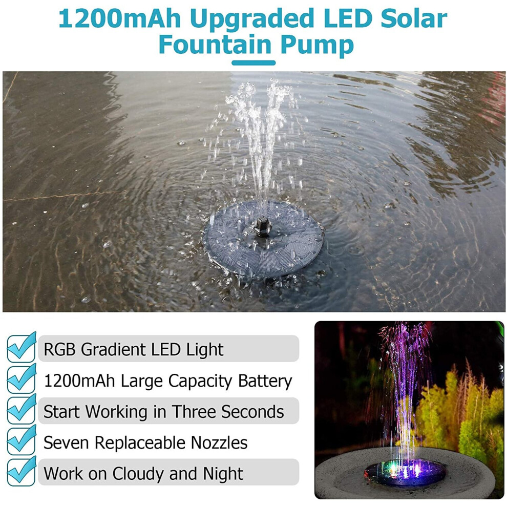 Solar Panel Powered Water Feature Plants Pump Garden Pool Pond Aquarium Fountain Water Pump with LED Lights