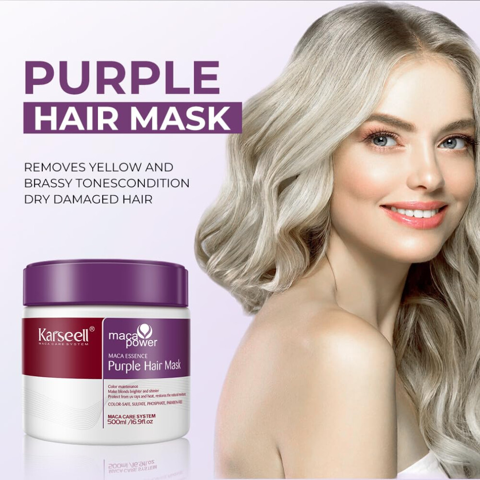 Karseell Purple Hair Mask For Blonde Silver Gray Highlighted Hair Professional Neutralizes Brass & Yellow Tones 500ml