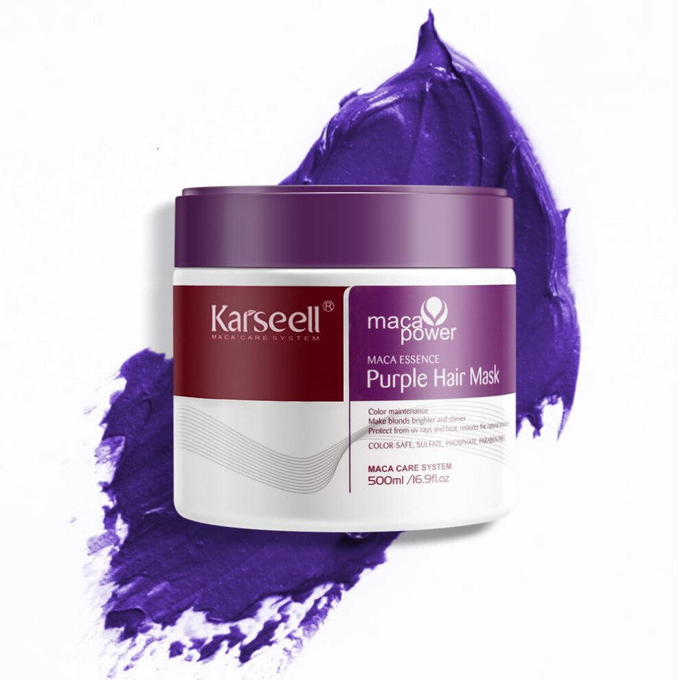 Karseell Purple Hair Mask For Blonde Silver Gray Highlighted Hair Professional Neutralizes Brass & Yellow Tones 500ml