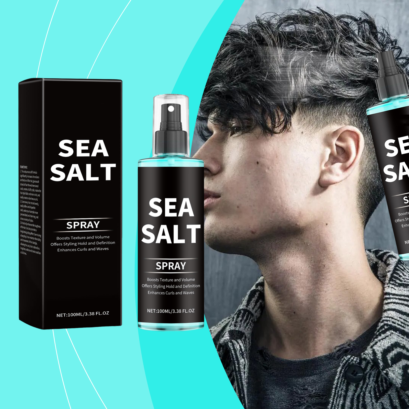 Sea Salt Curl Styling Elastic Hair Spray,Non-Sticky Beach Waves for Lazy Curls Refreshing Hair Spray,Sea Salt Curling Spray