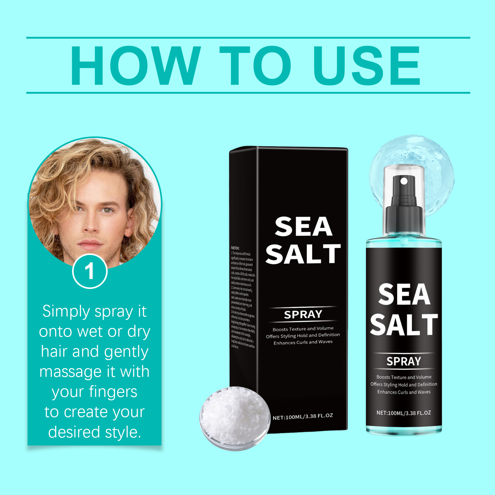 Sea Salt Curl Styling Elastic Hair Spray,Non-Sticky Beach Waves for Lazy Curls Refreshing Hair Spray,Sea Salt Curling Spray
