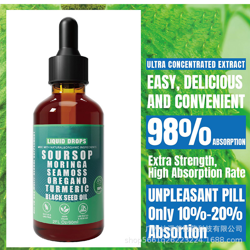 Soursop Bitters Liquid Drops - 10 in 1 Herbal Extracts for Overall Health 60ml Healthcare Fitness Natural Wellness Blend