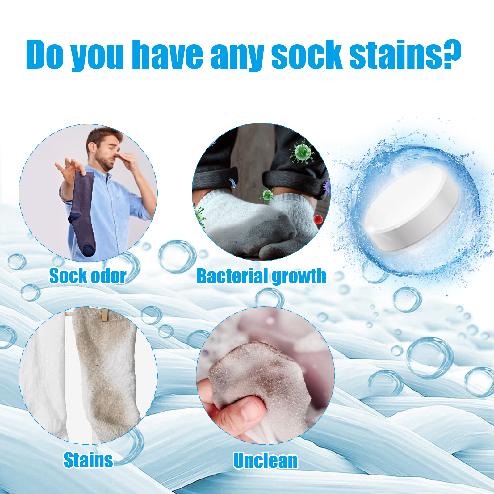 Sock Cleaning Tablets Remove Yellow Stains Soften Laundry Multi Purpose Stain Remover for Socks Softening Laundry Daily Washing ﻿