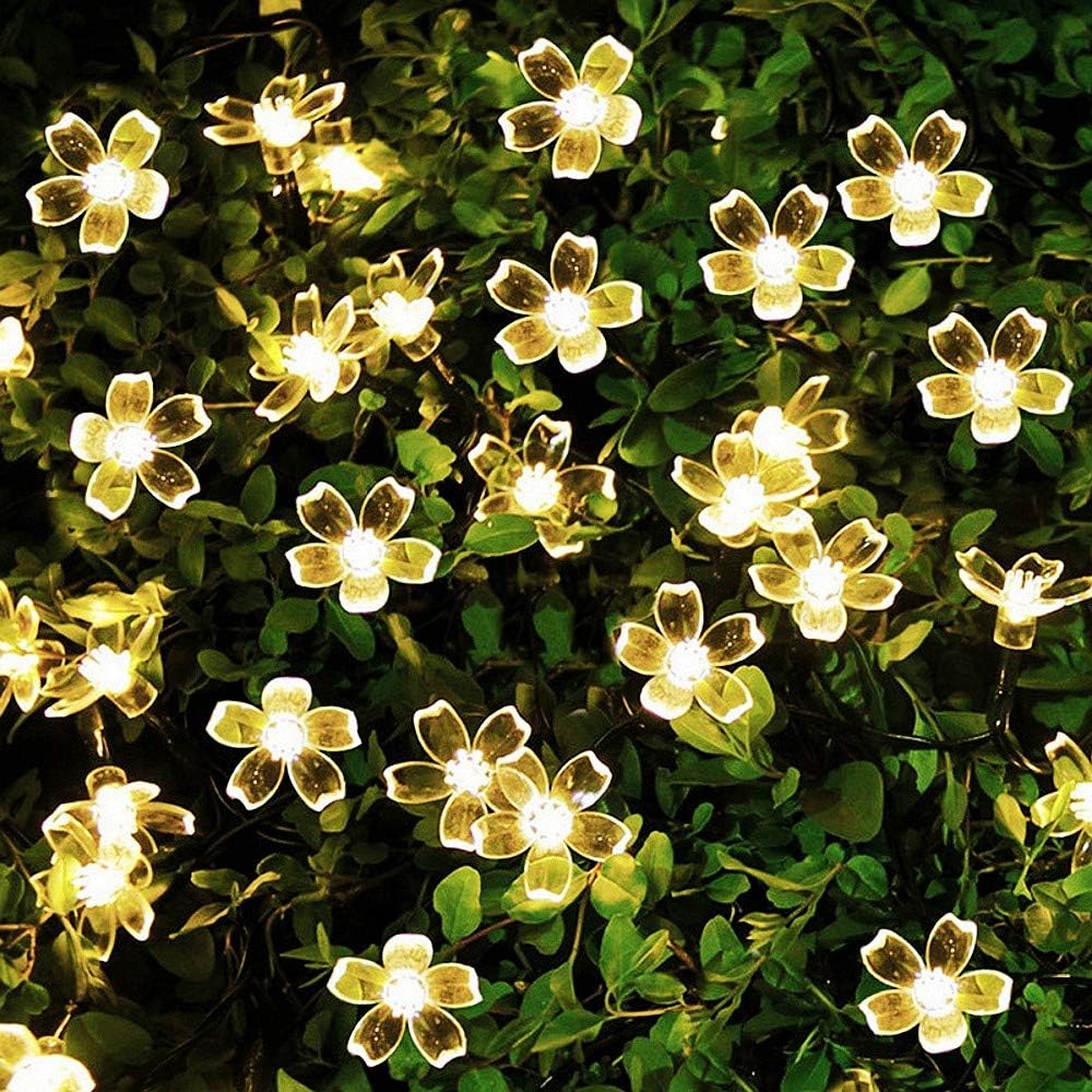 6.5m 21ft Warm White Waterproof Solar LED Flower String Lights Outdoor Lights for Garden Decorations Indoor Lights Decoration for Wedding Christmas Party