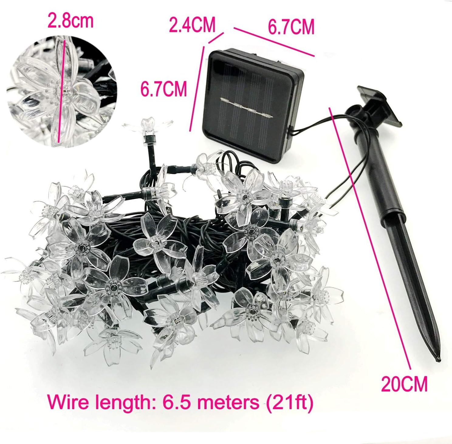 6.5m 21ft Warm White Waterproof Solar LED Flower String Lights Outdoor Lights for Garden Decorations Indoor Lights Decoration for Wedding Christmas Party