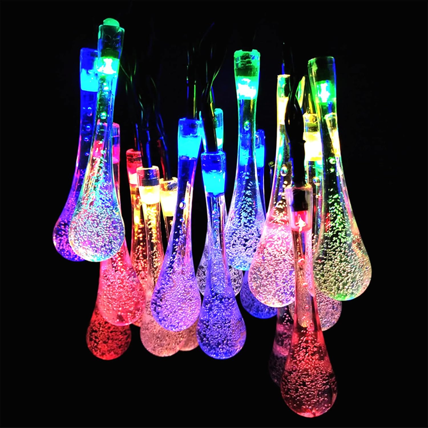50 LED Teardrop Solar Lights - Multicolour Outdoor String Lights, Waterproof up to 22.6Ft 6.9M with Solar Power