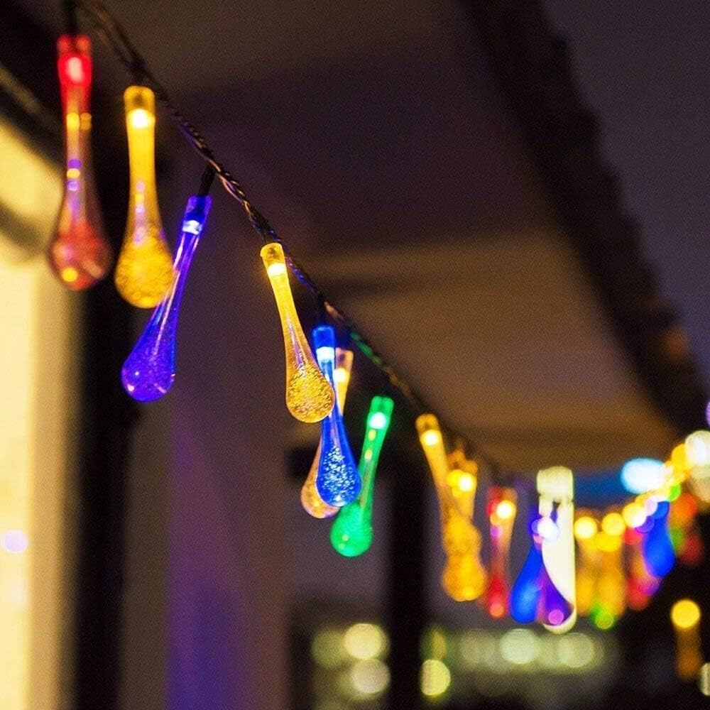 50 LED Teardrop Solar Lights - Multicolour Outdoor String Lights, Waterproof up to 22.6Ft 6.9M with Solar Power
