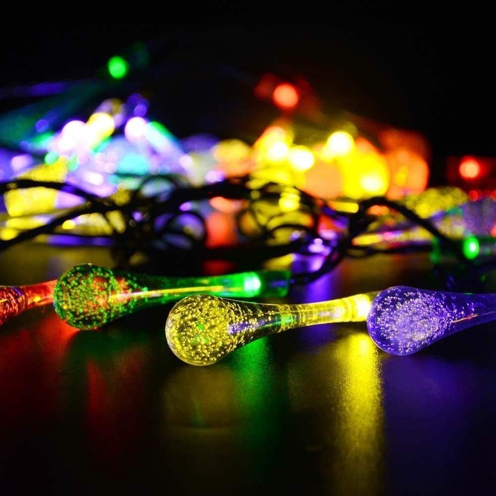 50 LED Teardrop Solar Lights - Multicolour Outdoor String Lights, Waterproof up to 22.6Ft 6.9M with Solar Power