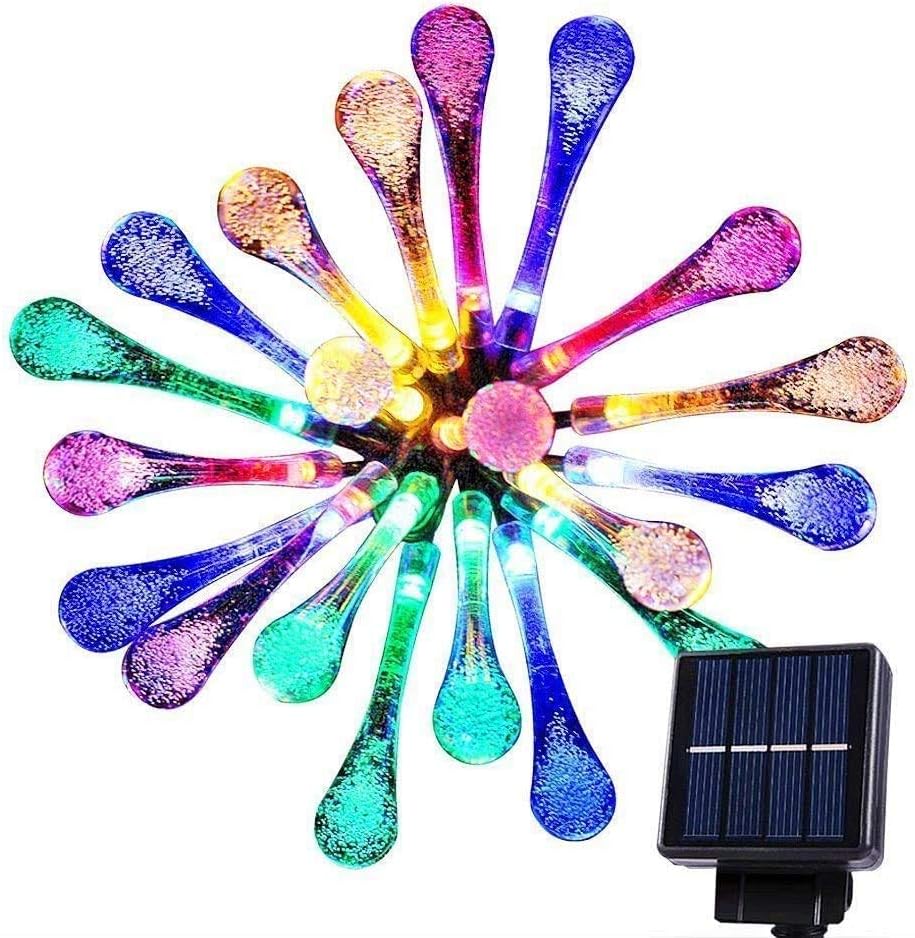 50 LED Teardrop Solar Lights - Multicolour Outdoor String Lights, Waterproof up to 22.6Ft 6.9M with Solar Power