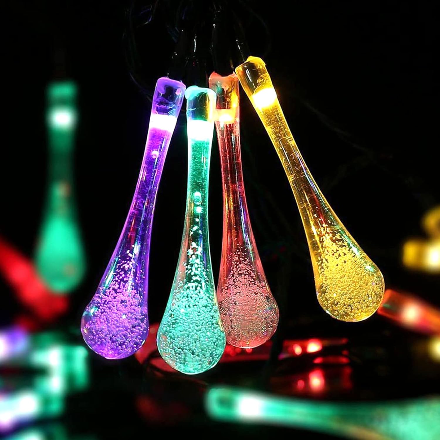 50 LED Teardrop Solar Lights - Multicolour Outdoor String Lights, Waterproof up to 22.6Ft 6.9M with Solar Power