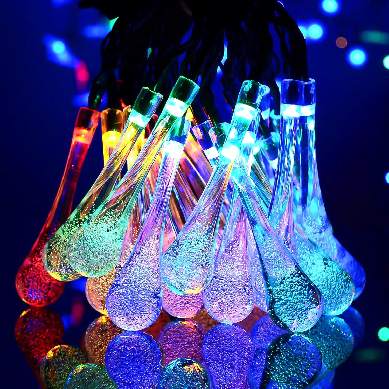 50 LED Teardrop Solar Lights - Multicolour Outdoor String Lights, Waterproof up to 22.6Ft 6.9M with Solar Power