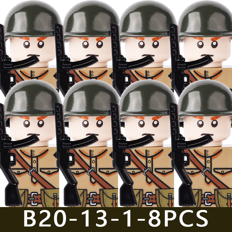 (Style F) Minifigures Military Building Blocks Eight Nation Phalanx Assembling WW2 Military Games Sand Tables Collections For Kids