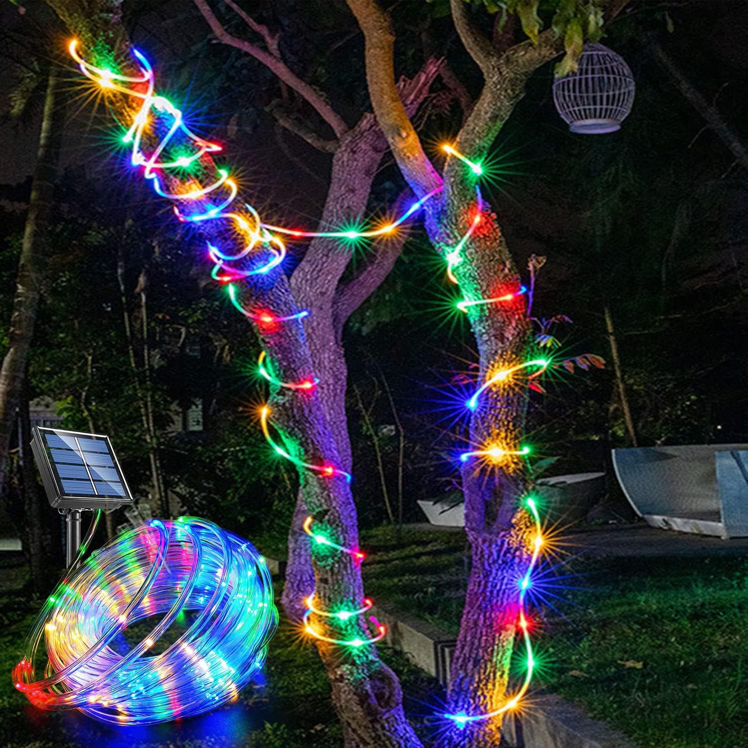 (Cool White) Solar String Lights Outdoor Waterproof LED Strip Rope Tube Lamp Christmas Fairy Garland String Lights for Garden Tree Yard Fence