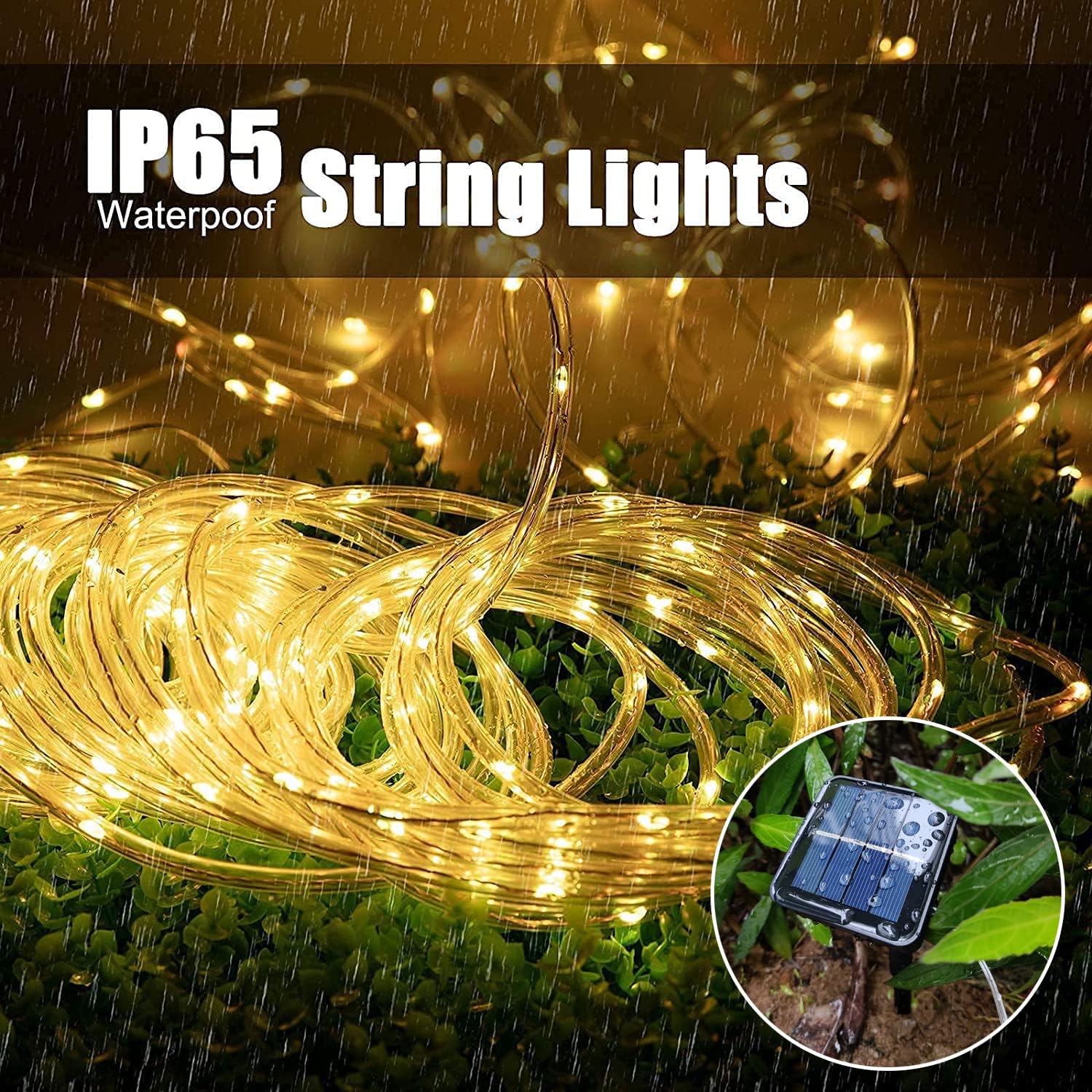 (Cool White) Solar String Lights Outdoor Waterproof LED Strip Rope Tube Lamp Christmas Fairy Garland String Lights for Garden Tree Yard Fence