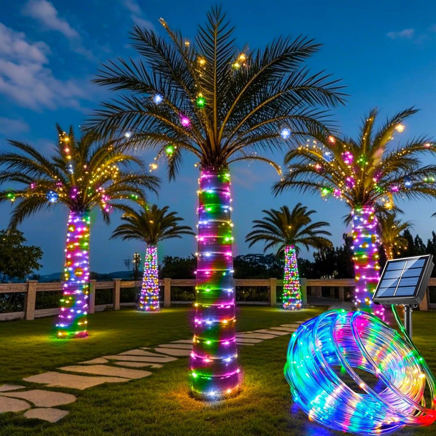 (Cool White) Solar String Lights Outdoor Waterproof LED Strip Rope Tube Lamp Christmas Fairy Garland String Lights for Garden Tree Yard Fence