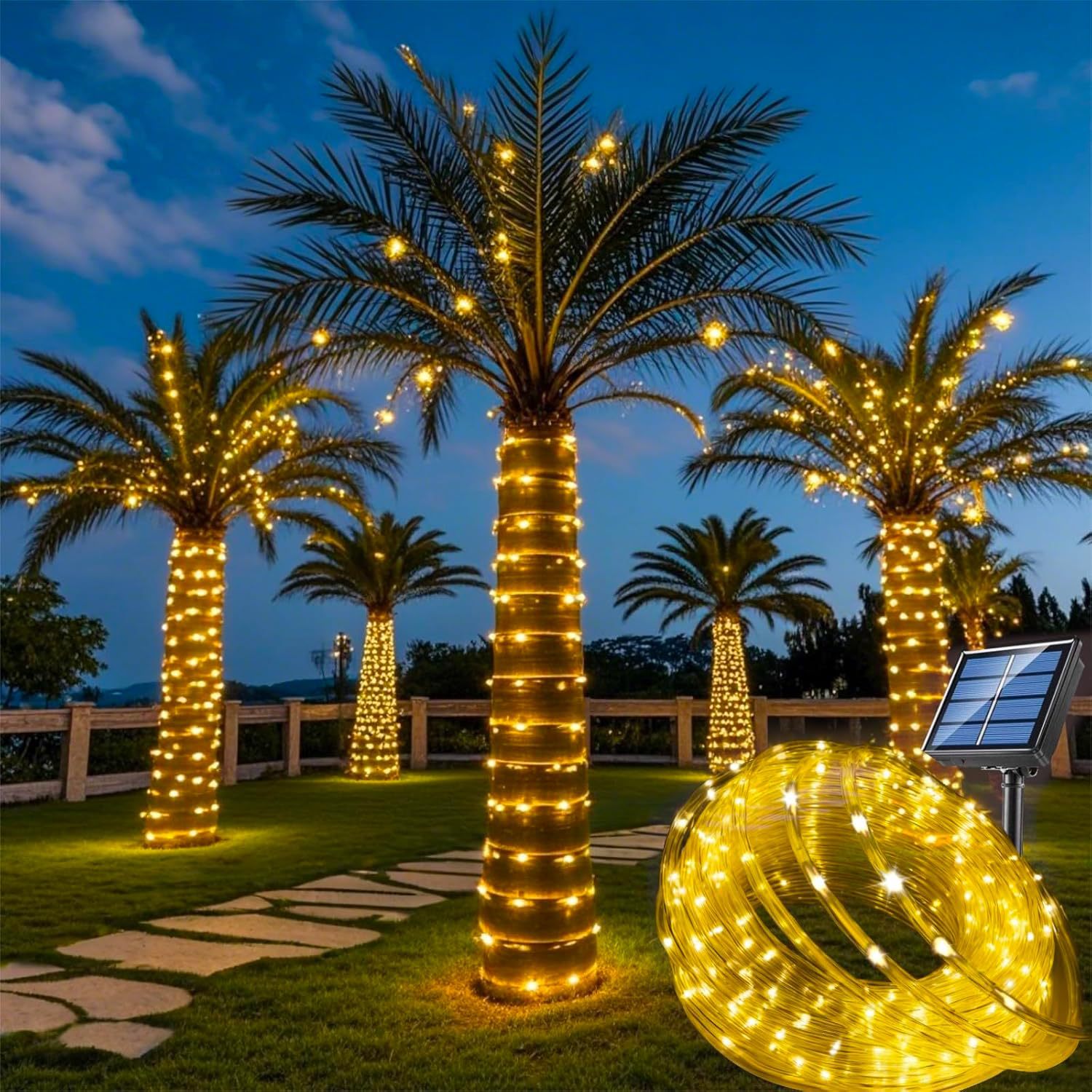 (Cool White) Solar String Lights Outdoor Waterproof LED Strip Rope Tube Lamp Christmas Fairy Garland String Lights for Garden Tree Yard Fence
