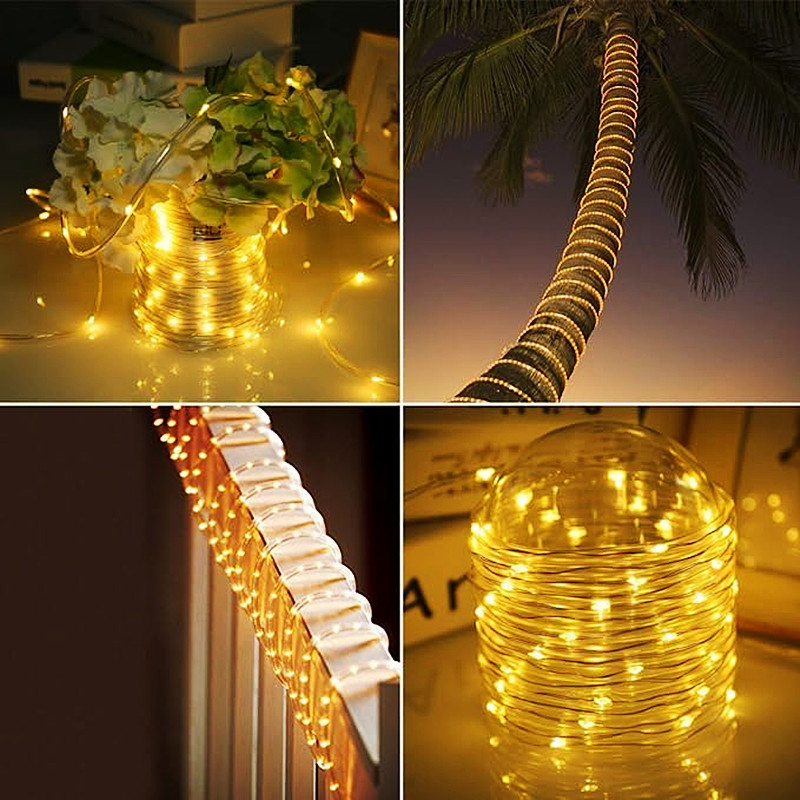 Solar String Lights Outdoor Waterproof LED Strip Rope Tube Lamp Christmas Fairy Garland String Lights for Garden Tree Yard Fence