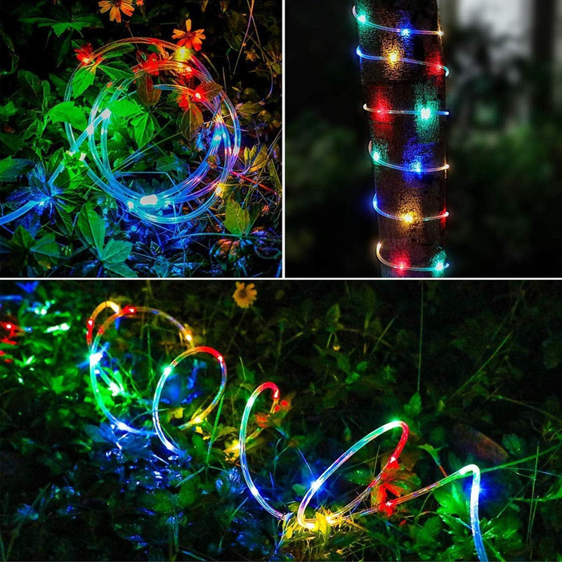 (Cool White) Solar String Lights Outdoor Waterproof LED Strip Rope Tube Lamp Christmas Fairy Garland String Lights for Garden Tree Yard Fence