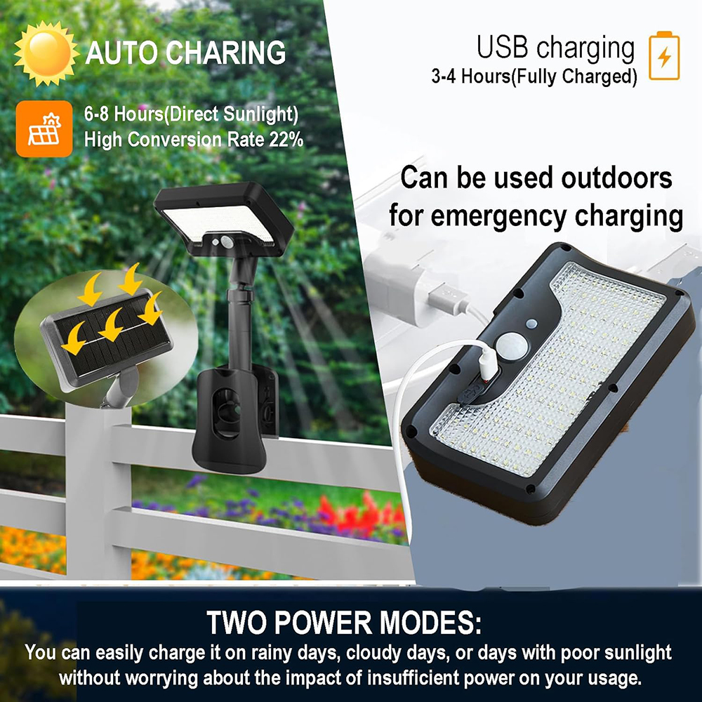 (2 PCS) Portable Clip On Solar Lights Outdoor with Motion Sensor New 92 LEDs 3 Lighting Modes Garden Fence Lights Patio Camping