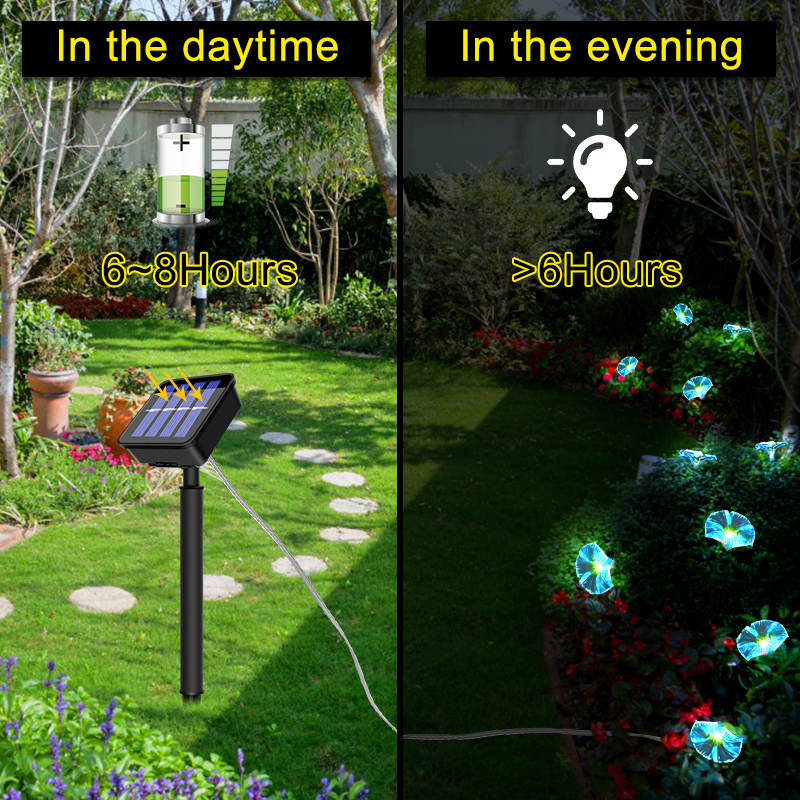 Christmas Lights Outdoor Solar Flower Light Waterproof 10LED Morning Glory Solar Fairy Decorative String Lights for Gardens Home