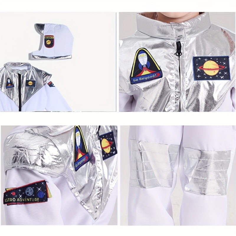 (130CM) Childrens Astronaut Uniform Spaceman Jumpsuit Halloween Cosplay Costume School Party Performance Outfit School Performance Wear