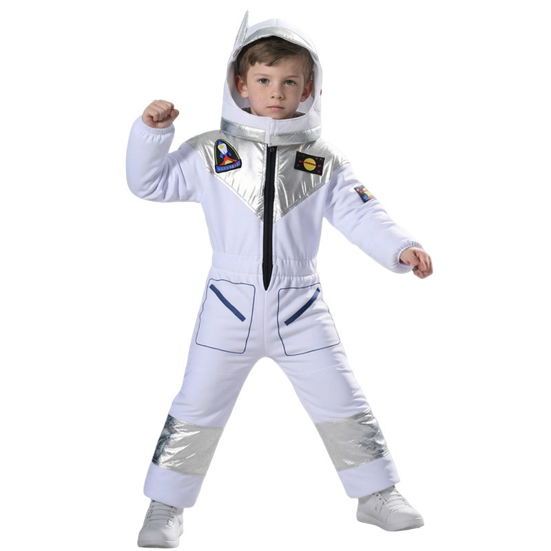 (130CM) Childrens Astronaut Uniform Spaceman Jumpsuit Halloween Cosplay Costume School Party Performance Outfit School Performance Wear