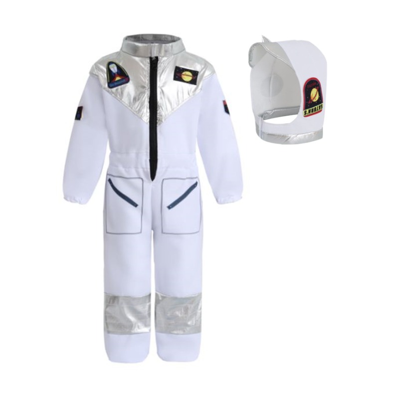 (130CM) Childrens Astronaut Uniform Spaceman Jumpsuit Halloween Cosplay Costume School Party Performance Outfit School Performance Wear