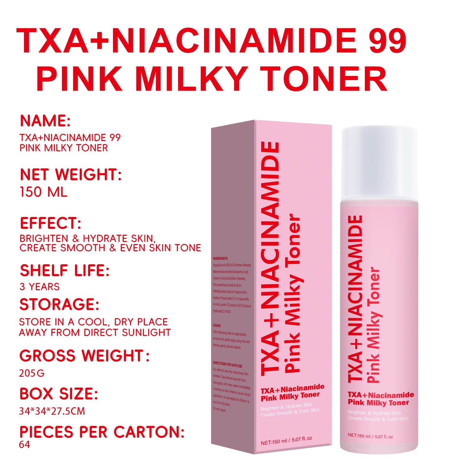 TXA Niacinamide Pink Milky Toner For Hydrating Brightening And Moisturizing Facial Skin Daily Gentle Care Essence Lotion