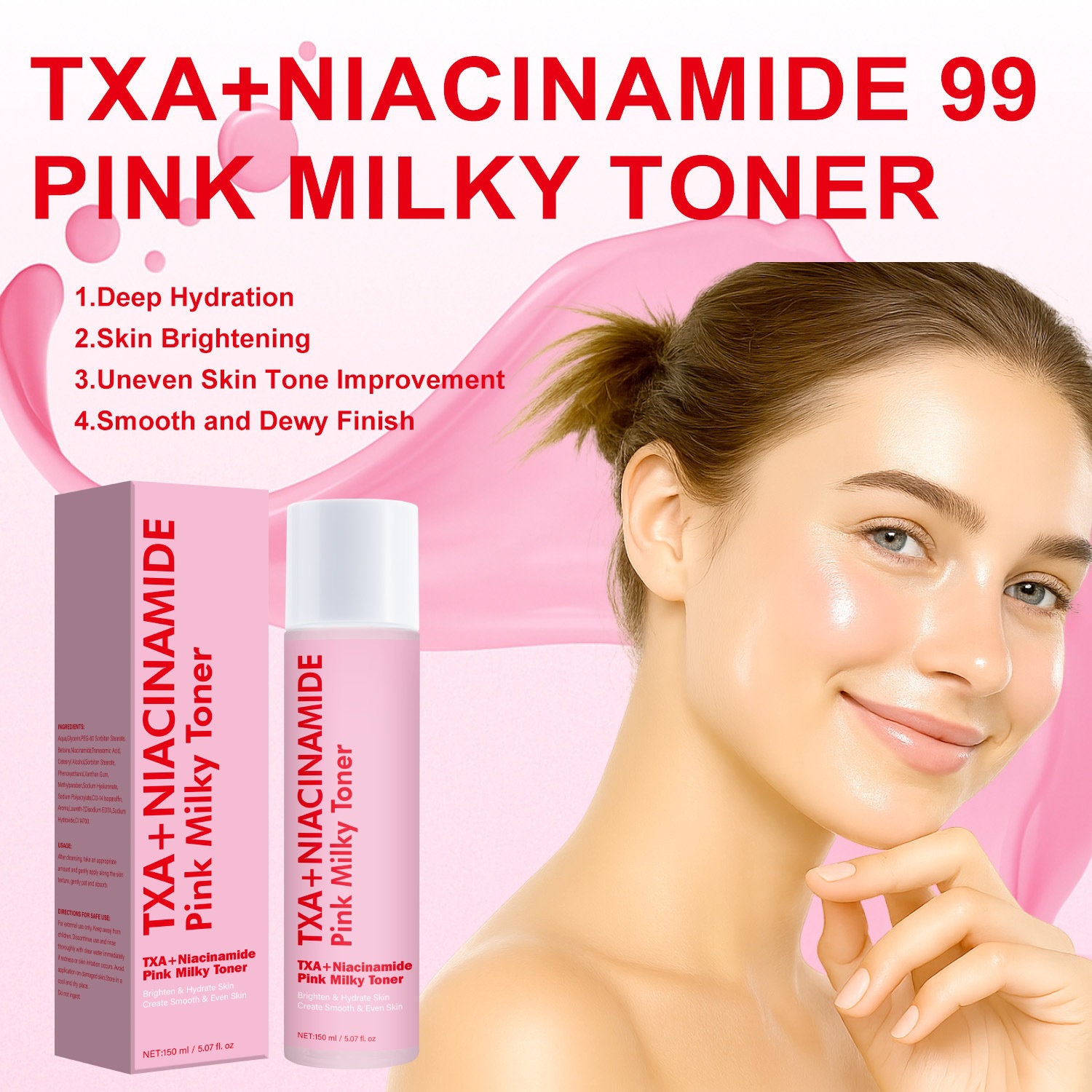 TXA Niacinamide Pink Milky Toner For Hydrating Brightening And Moisturizing Facial Skin Daily Gentle Care Essence Lotion