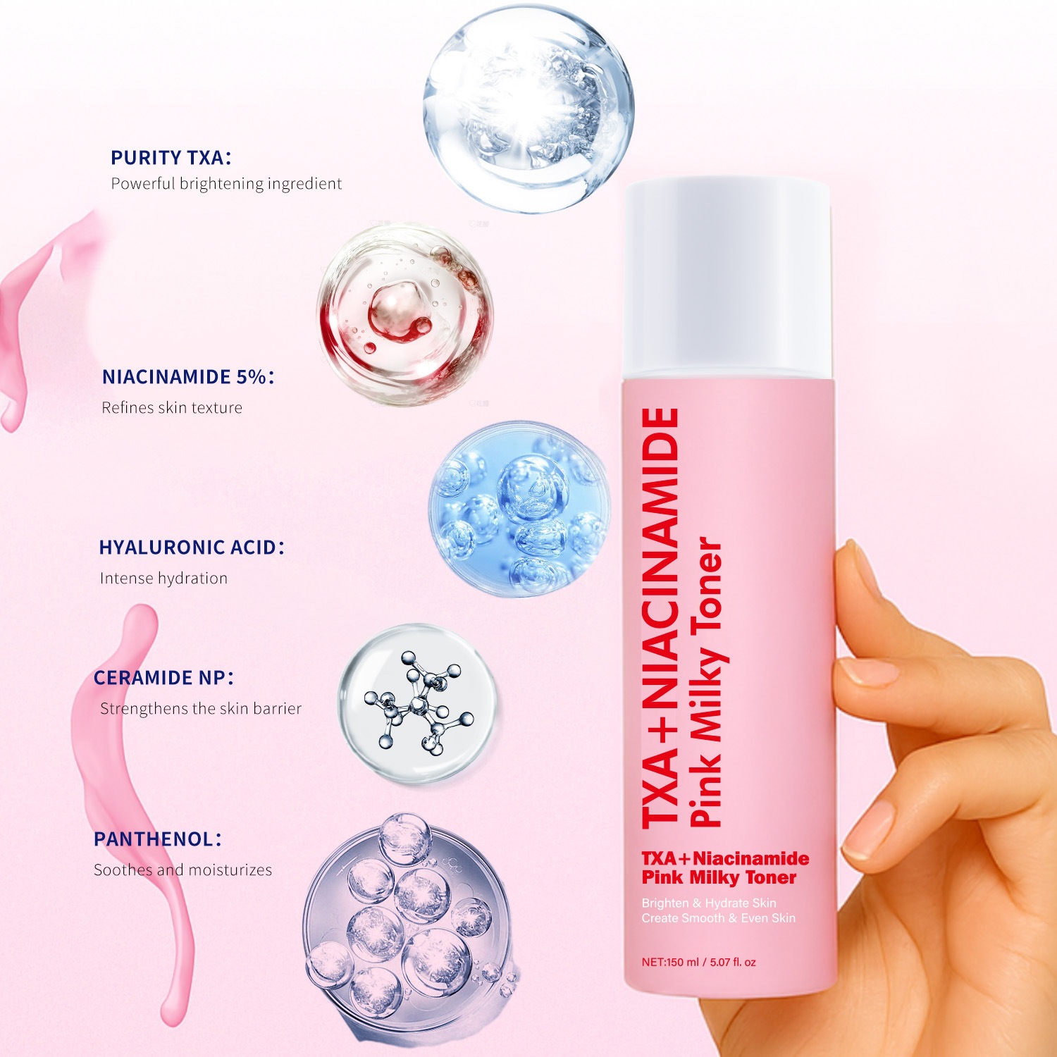 TXA Niacinamide Pink Milky Toner For Hydrating Brightening And Moisturizing Facial Skin Daily Gentle Care Essence Lotion